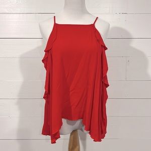 Missimo Red ruffle detail tank with tulip style back size L